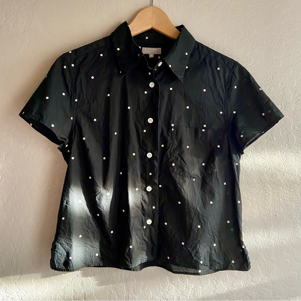 Margaret Howell Short Sleeve Cotton Polka Dot Button Down Shirt
